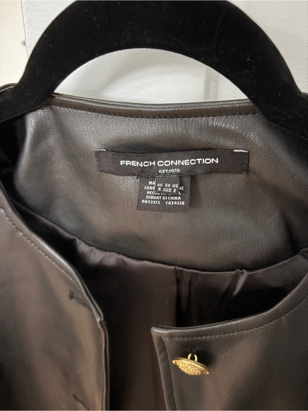 French Connection leather Jacket with Gold Buttons - Black - Picture 2 of 2